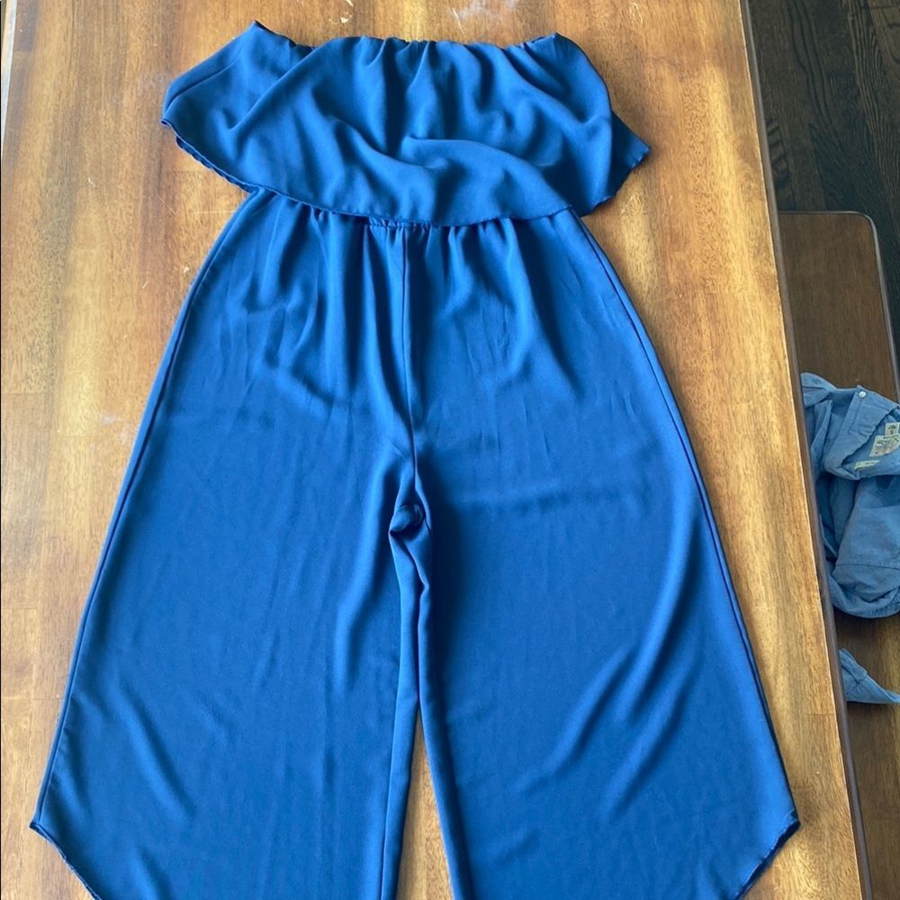 Elegant Navy Blue Strapless Jumpsuit